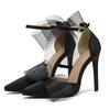 Mesh Butterfly-Knot Pumps for Women Summer Pointed Buckle Strap Cover Heel Thin High Heels Shoes Sexy Stiletto Wedding Shoe