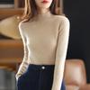 Women's Black Wool Semi-High Neck Base Layer Sweater - Soft, Comfortable, Slimming Fit for Autumn/Winter.