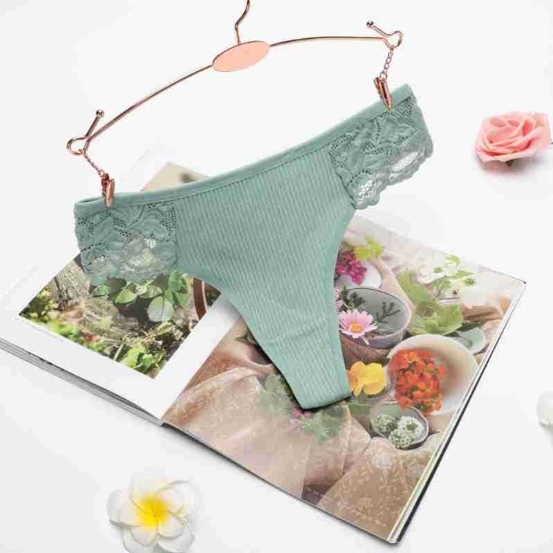 Ladies Spring and Summer New Lace Bellied Thread Low Waist Breathable Thong Underwear