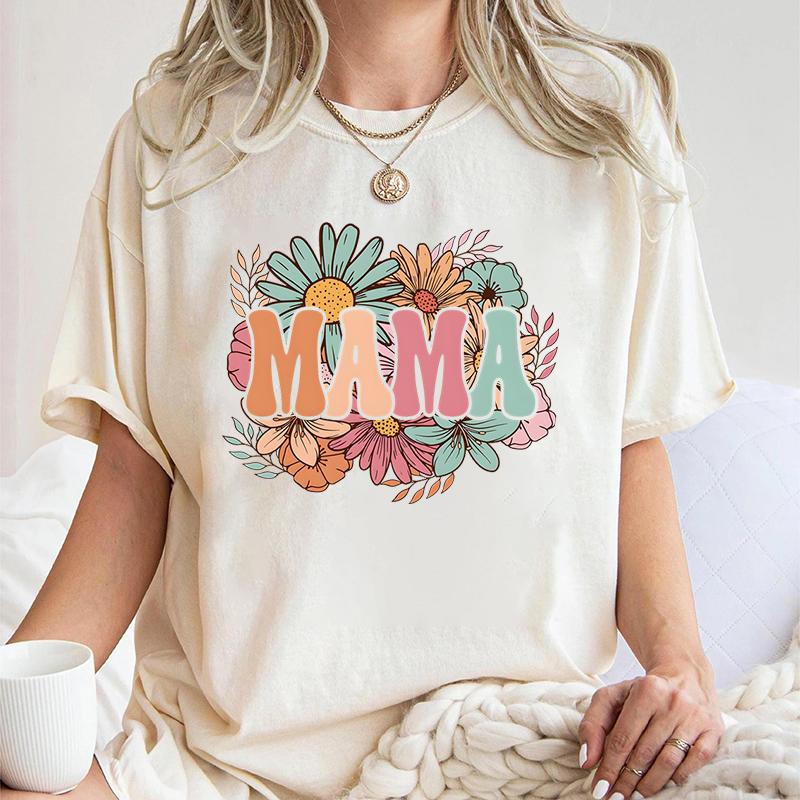 Mama Crewneck Wildflowers Tshirts Pregnancy Gift Leopard Lightning Bow New Mom Classic Tops Mothers Day Gift Vintage T Shirts