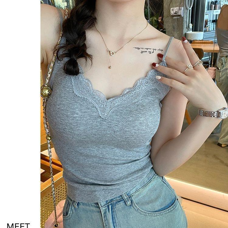 New non-marking lace beauty back sling vest women's inner anti-light outer wear integrated fixed cup with chest pad wrap