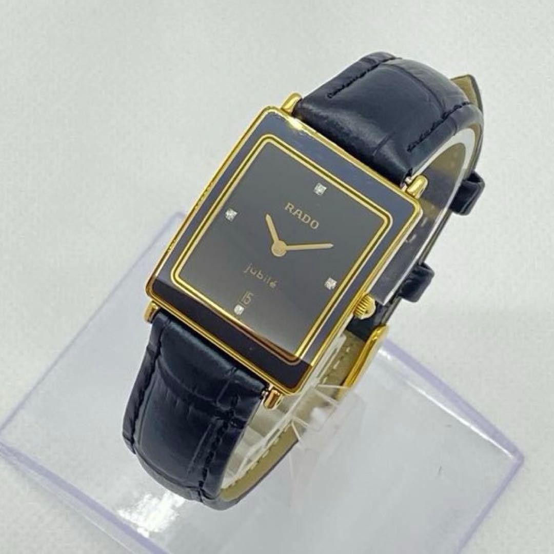 Used New battery RADO jubile Watch Diamond Square Dial Black 4P Rado Jubilee