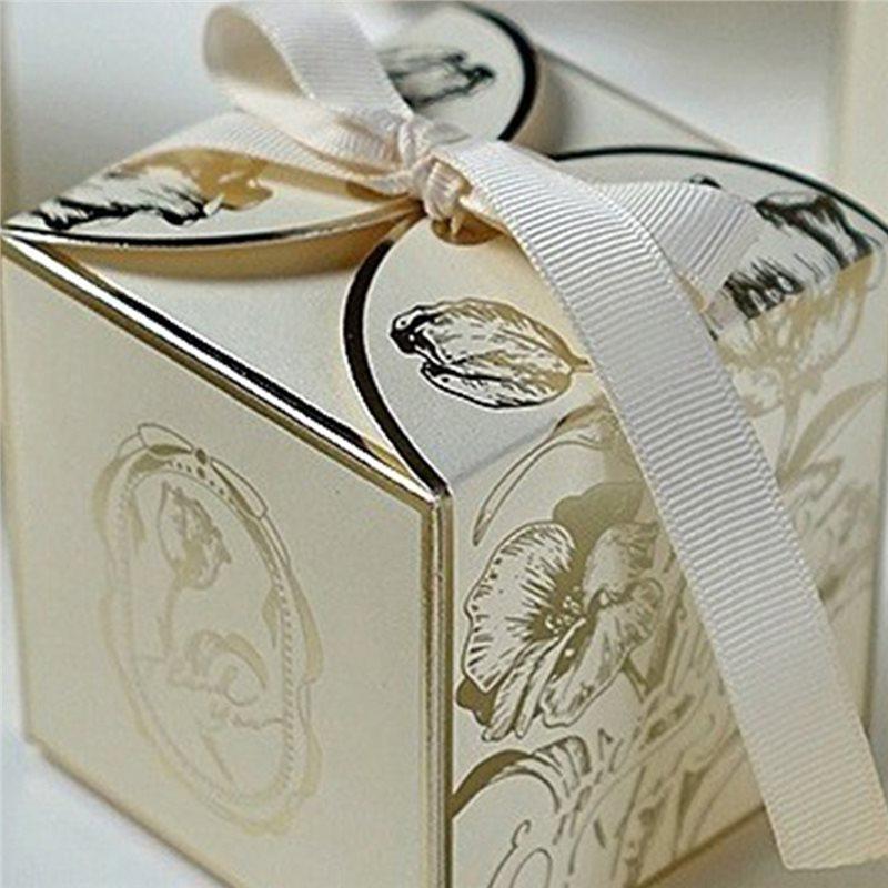 50Pcs French Sugar Box Light Luxury Golden Candy Champagne Color Wedding Candy Box Wedding Accompanying Paper Gift Box