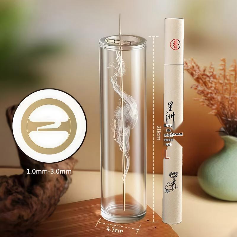 Inverted Metal Incense Holder with Glass Container - Dustproof Anti-Ash Vertical Burner for Study Room