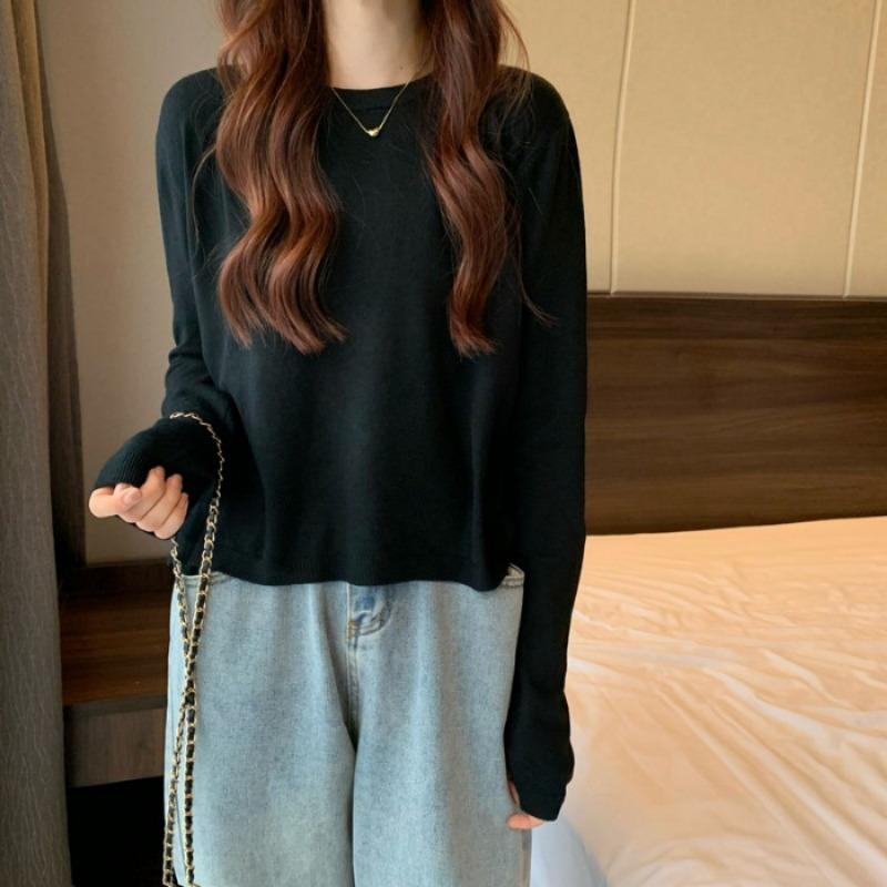 Autumn Winter Round Neck Solid Color All-match Sweater Women Loose Casual Simple Knitting Pullover Top