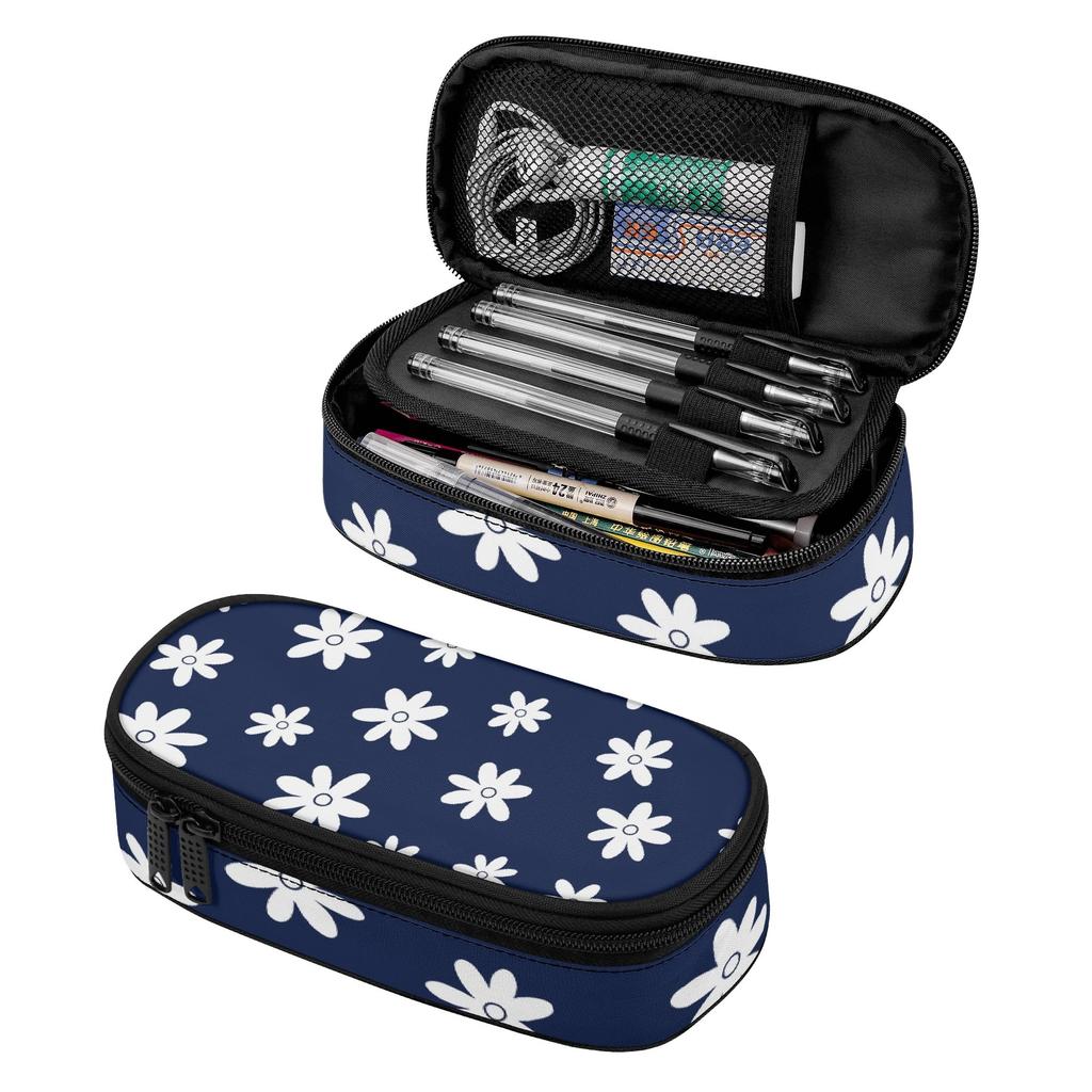 Pencil Pouch Large Capacity Printed Zipper Closure 300D Polyester with Mesh Pocket Removable Divider and Pen Slots for Boys Girls