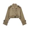 Damen Europäischer Stil Langarm Kurz geschnitten Gürtel Casual Windbreaker Mantel