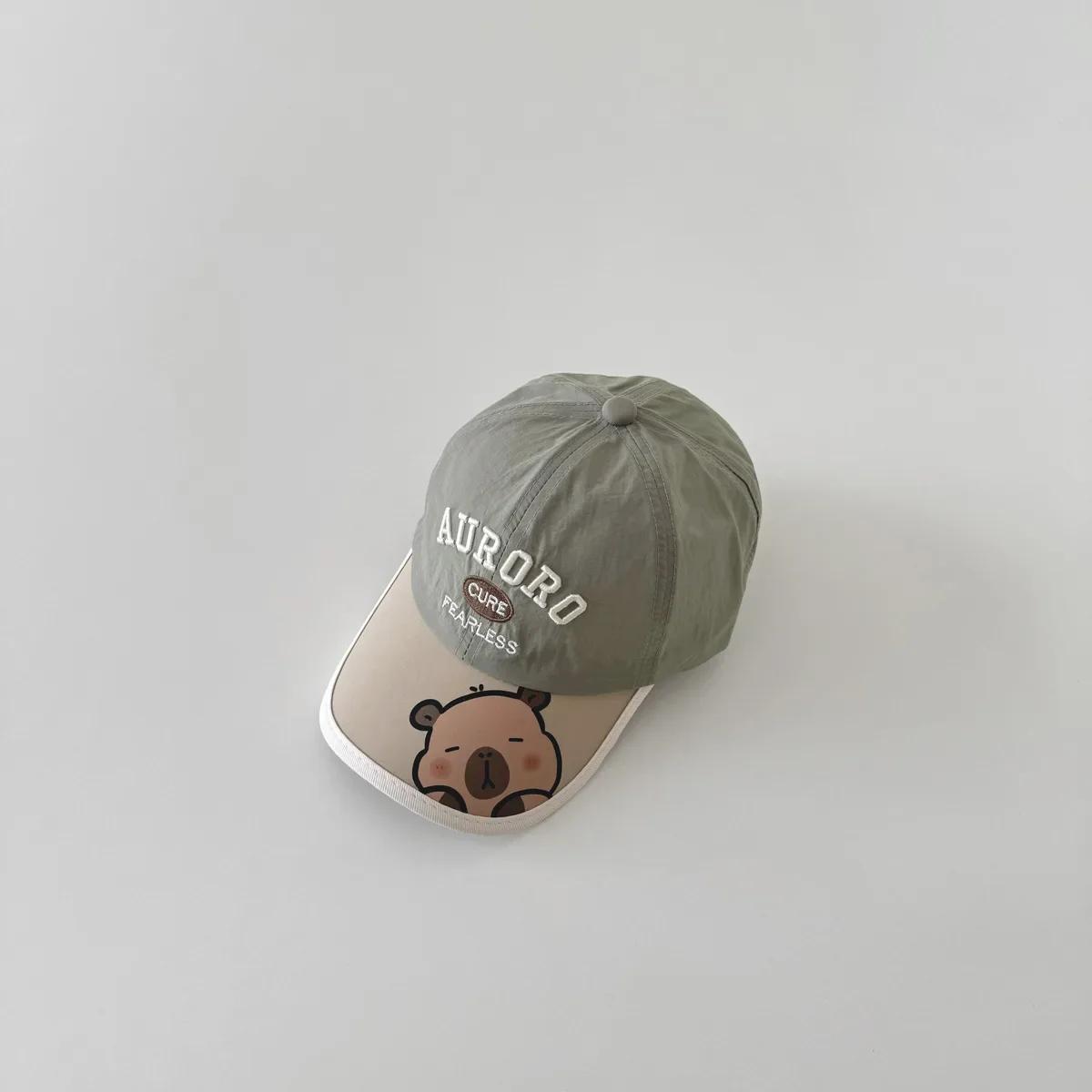 Spring Summer Travel Kids Baseball Cap for Boy Girl Cute Cartoon Capybara Sunshade Hat Soft Cotton Outdoor Peak Cap 4-12 Year зелёный