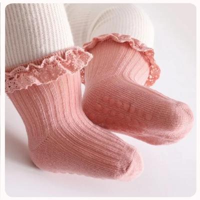 Autumn Cotton Solid Toddler Girls Lace Socks Young Children Girl Cute Half Knee-socks Kit Infant Baby Girls Non-slip Floor Socks