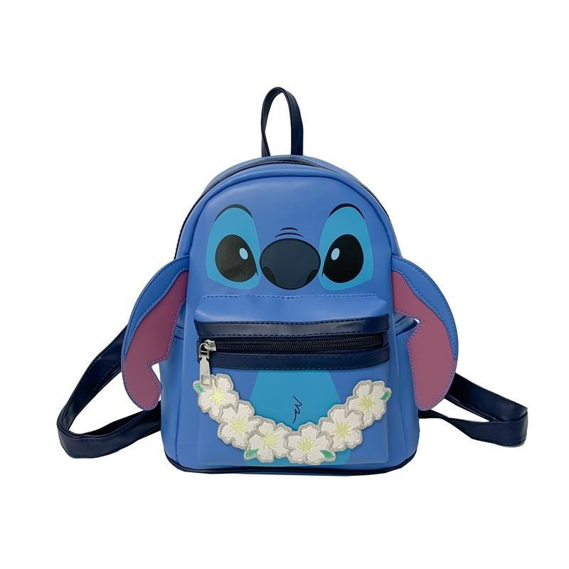 Stitch Floral Pattern Pu Mini Backpack With Cartoon Design For Casual Outings