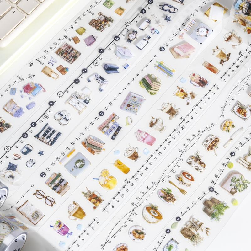 1roll Tape Life Time Series Exquisite PET Tape Decoration Notebook Photo Frame Phone Case Water Cup Stationery Box DIY Stickers