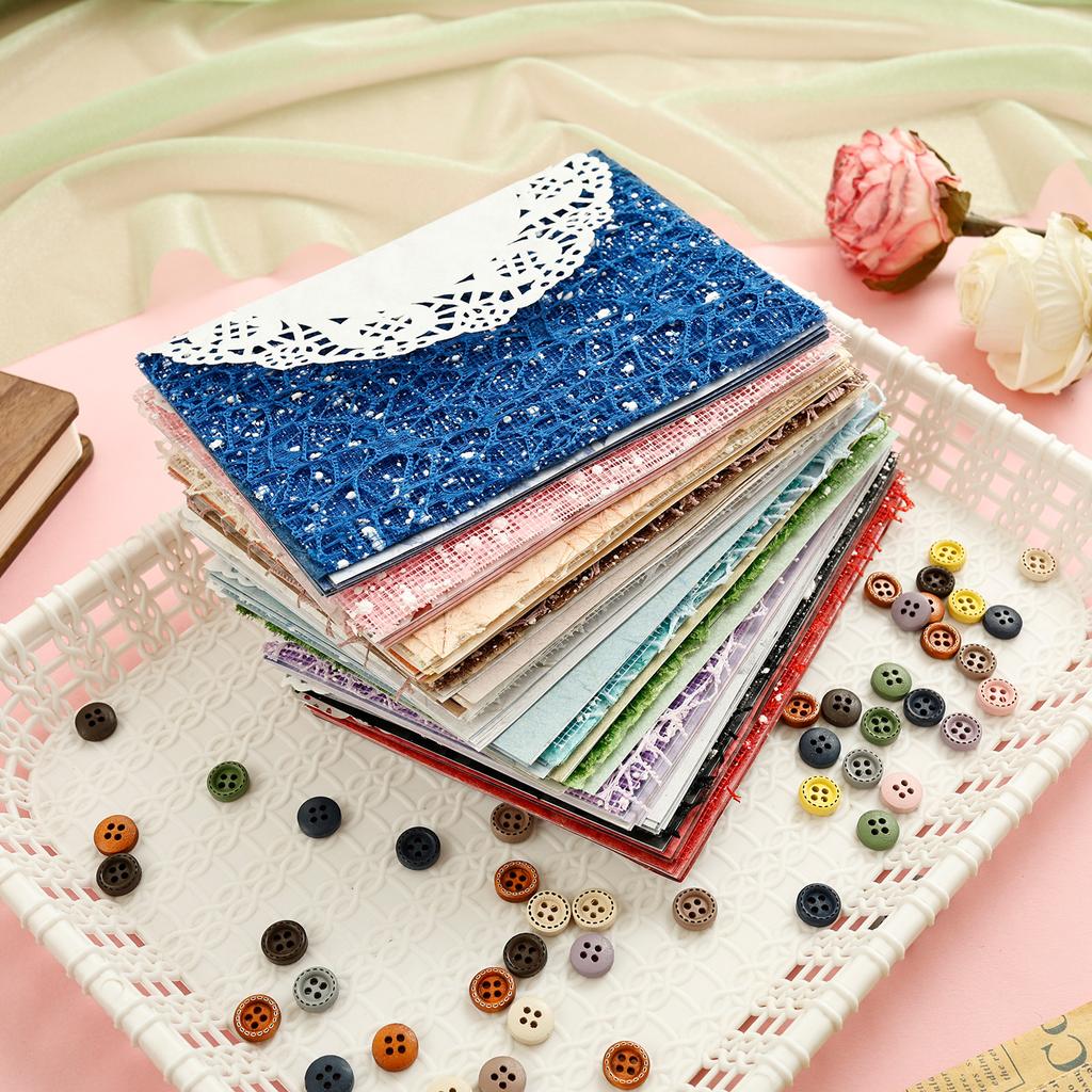 260 Sheets Textured Scrapbook Paper and Lace Fabric Assorted Set with Button 10 Style Journal Paper Set Making Collage Scrapbook