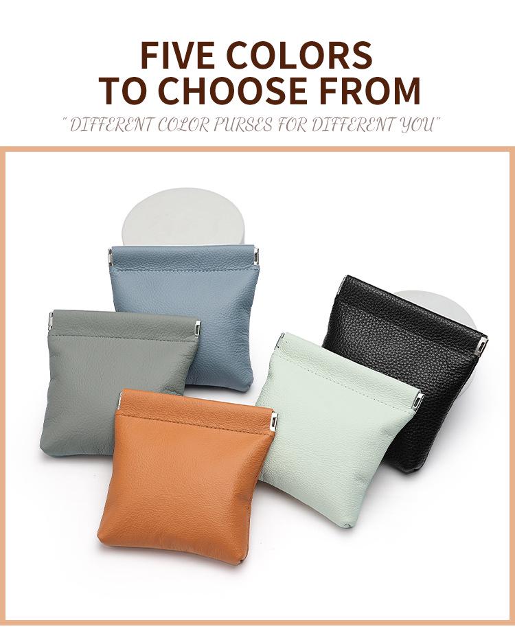 Münzbörse aus Rindsleder mit Lychee-Maserung mit automatischem Verschluss – Tragbares Aufbewahrungstäschchen für kabellose Ohrhörer