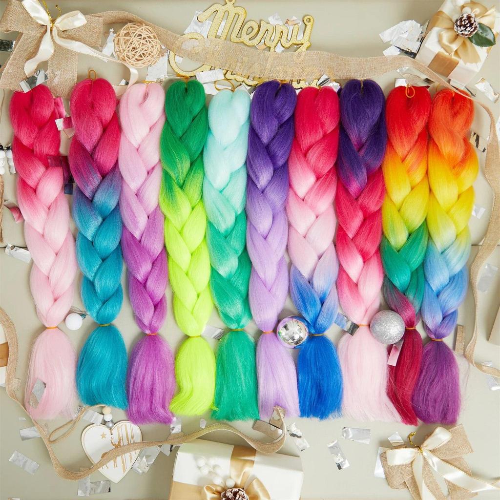 ALAN EATON 24 Inches Synthetic Rainbow Color Jumbo Braid Hair Extensions High Temperature Fiber Extensions For DIY Crochet Hair Braids