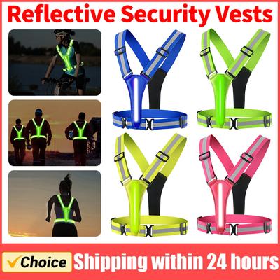 Rechargeable Adjustable Reflective Security Vests High Visibility Running Vest LED Safety Running Vest for Runners Night