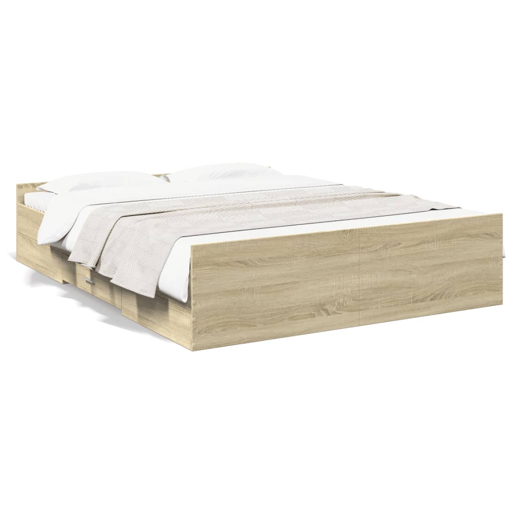 Bed Frame with Drawers Sonoma Oak 140x200cm Engineered Wood