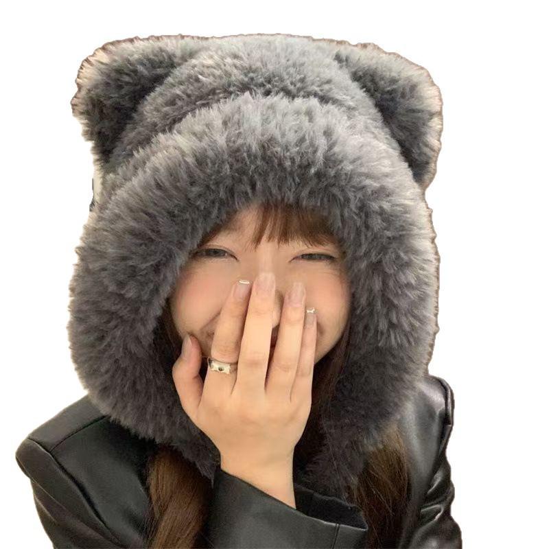 Cozy Bear Ears Plush Hat with Ear Protection for Autumn/Winter - Fits Large Head Circumference