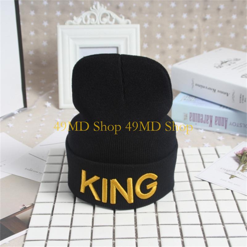 49MD Ski Beanie Hat King Queen Hat Couple Hat Skullies Beanie Bonnet Skull Hat