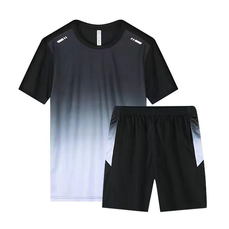 Men's Gradient Tie-Dye Short Sleeve Sport Set – Ice Silk Summer Running Fitness Shorts Two-Piece