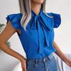 Blouse Women Chiffon Bow Tie Lace Up Tops Shirt Temperament Commuter Spring Summer Wooden Ear