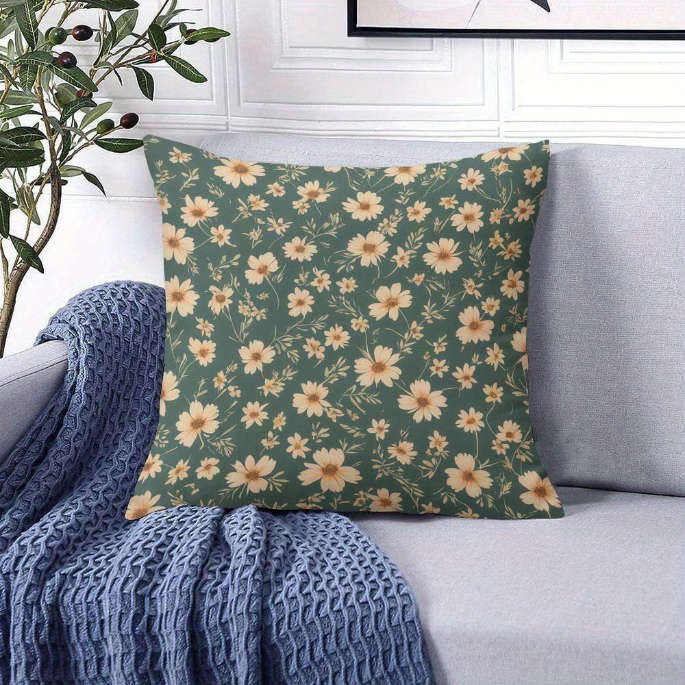 Small Green Flower Pattern Square Jacquard Pillow Cover for Sofa Office Waist Cushion Cover Home Decorative Pillowcase