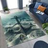 Large, Non-slip Decorative Rug Featuring a Classic Vintage Nautical Anchor Pattern.