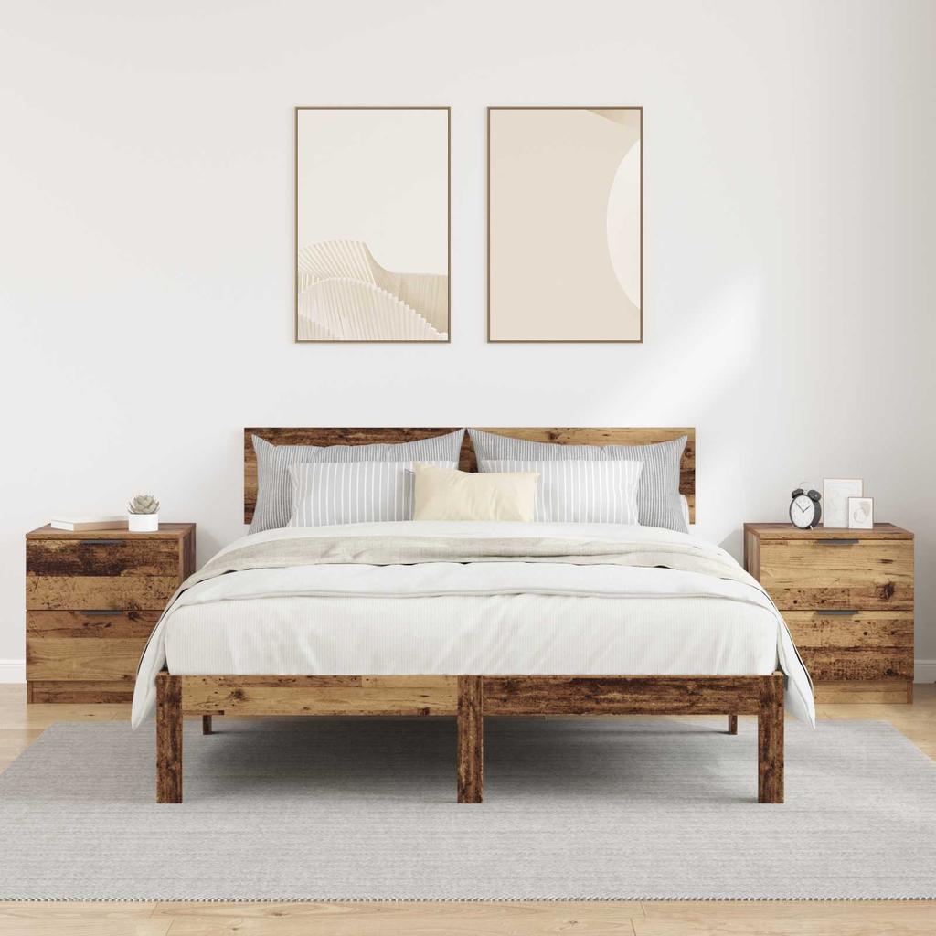 Nightstand Set of 2 Reclaimed Wood Look 45 X 39 X 50 Cm Engineered Wood