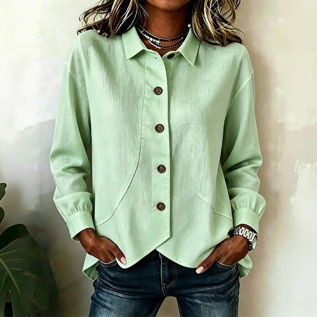 Women's Casual Long Sleeve Shirt Irregular Hem Button Down Blouse Relaxed Fit Lightweight Fabric Office Wear