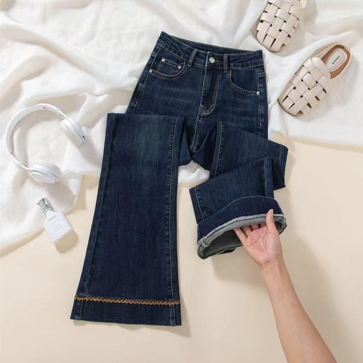 

Petite Plus Size Slimming Dark Micro Flare Jeans: High Waist, Cropped Winter Pants for Pear Shapes M темно-синий