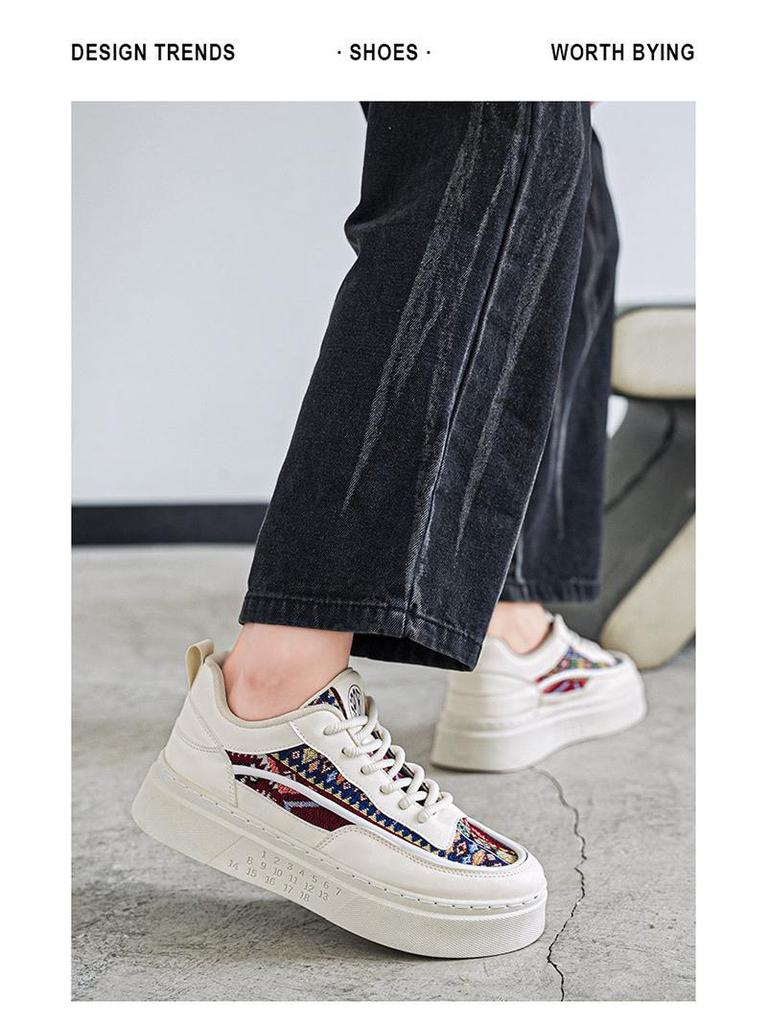 Autumn Korean Style Men's Breathable Thick-Soled Cloth Sneakers - Trendy White Board Shoes for Casual Sports