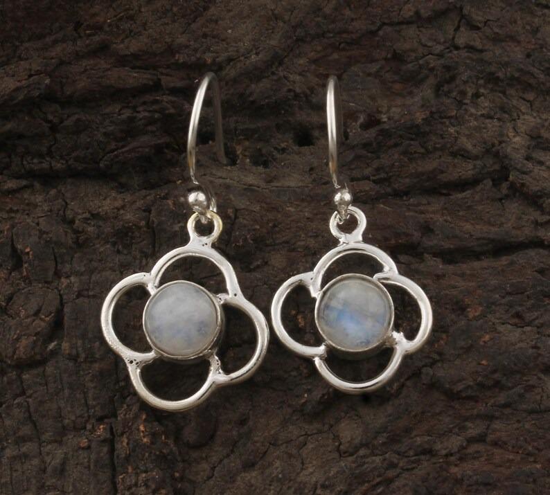 Solid 925 Sterling Silver Moonstone Gemstone Dangle Drop Earrings Women Earrings