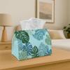 2D Flat, 1 Light Blue and Light Green Tropical Leaf Seamless Pattern Tissue Box - A Versatile Napkin Dispenser Suitable for Home, Party, and Car Decor