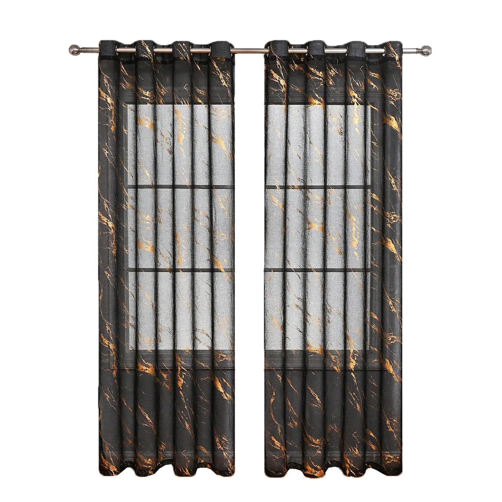 2025Gold Stamping Marble Pattern Stone Window Screen Perforated Curtain Semi-Blackout Curtain Sheer Curtain