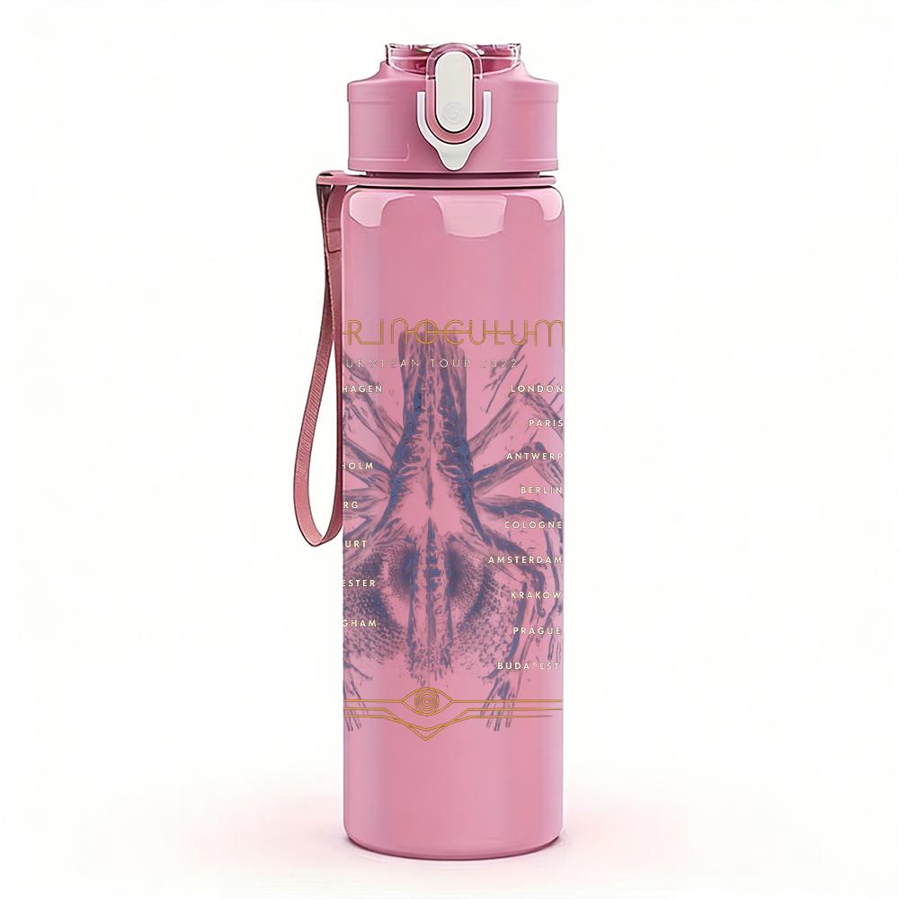 1PC Faint abstract floral sketch print 750ml colorful plastic sports water bottle leakproof pop up lid with straw for outdoor work home use