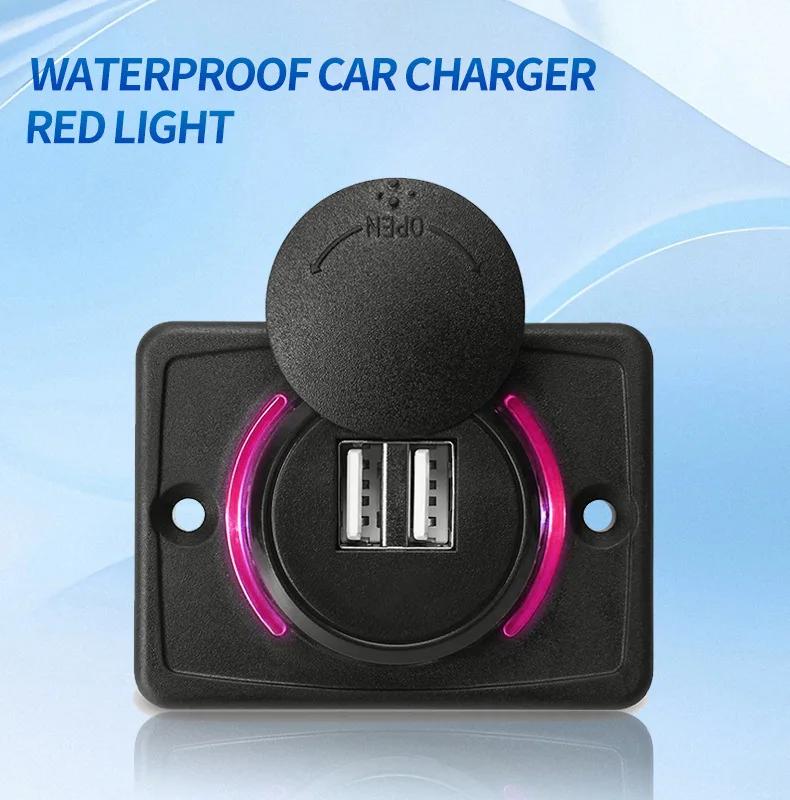 Dual USB Car Charger Socket Quick Charge with Sliding Cap and LED Light 12V/24V Fast Charger Power Outlet for Car Boat Bus RV