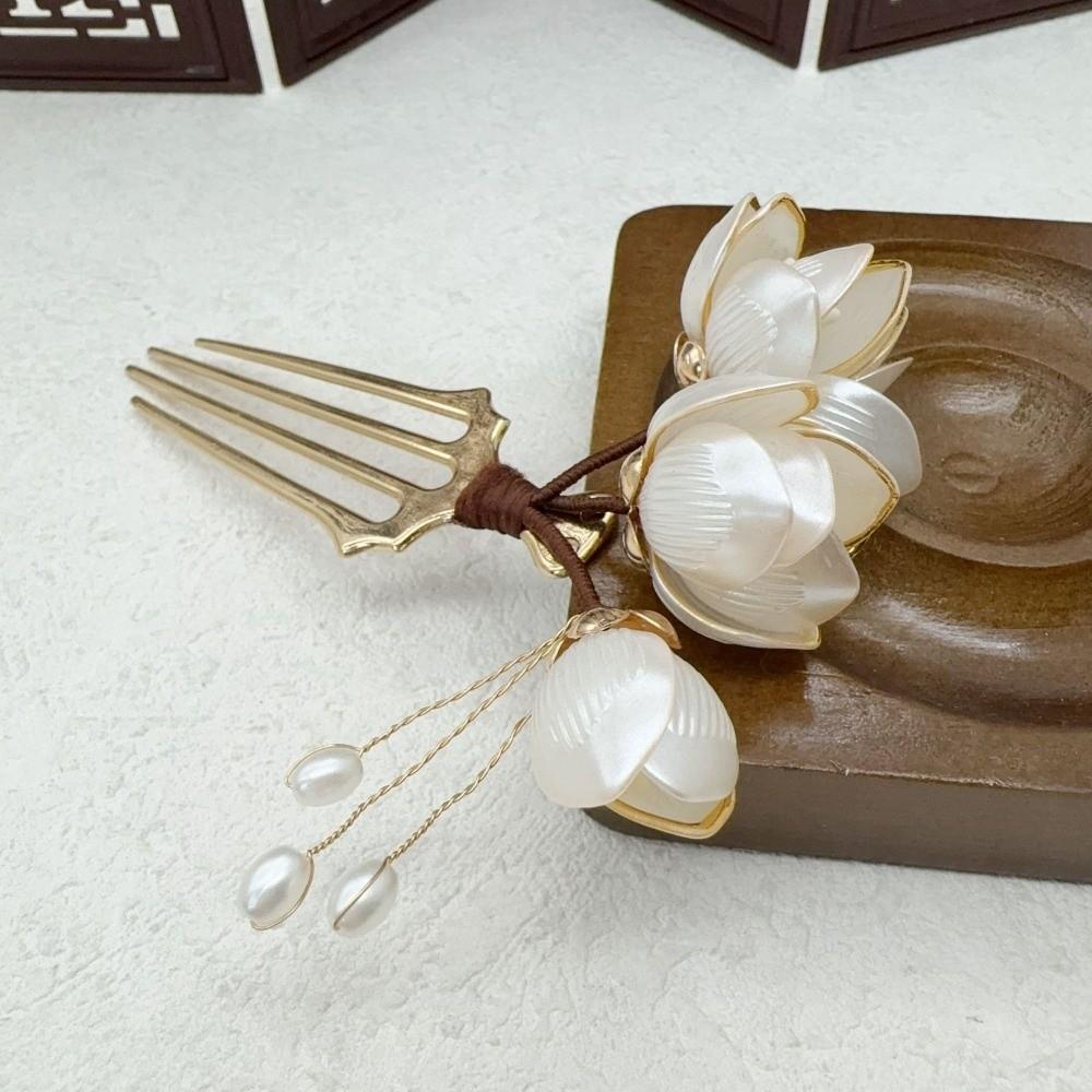 New U Shape Hair Clip Flower Design Magnolia Hair Comb Elegant Vintage Decorative Headwear Hairstyle