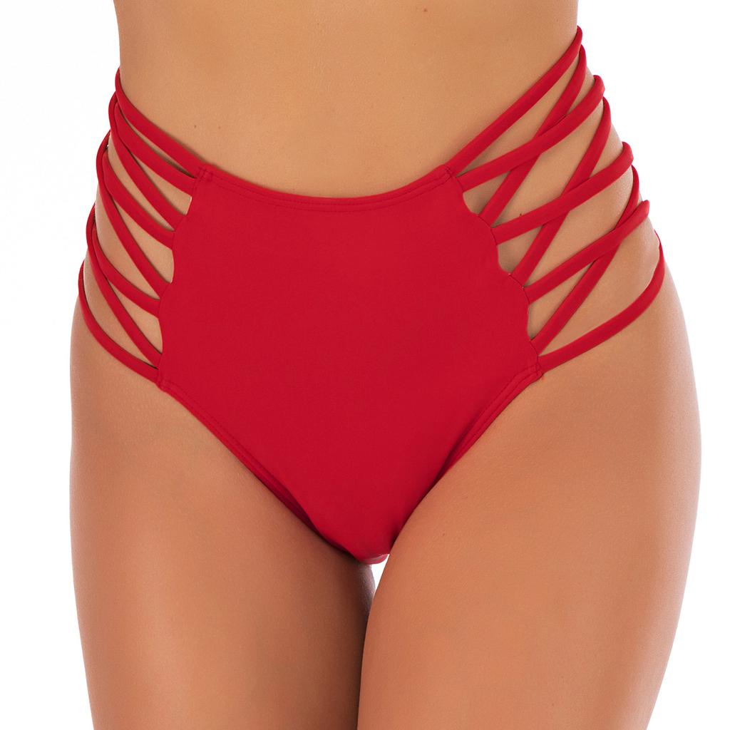Slip Bikini Donna Sexy Vita Alta Arricciati, Costume da Bagno Monocolore Controllo Pancia per Spiaggia e Piscina