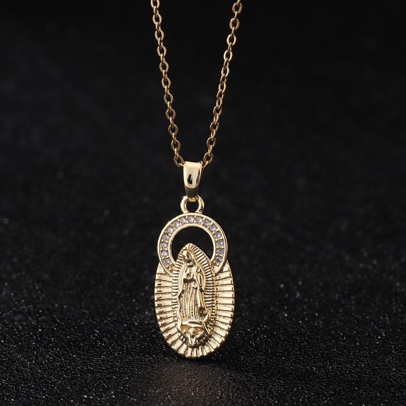 European and American Fashion Micro inlaid Color Zircon Pendant Women's Jewelry Virgin Mary Necklace