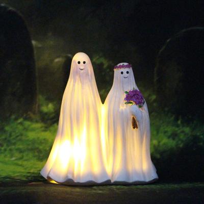 Halloween Estátua Brilhante de Noivo e Noiva Fantasma Brilho Suave e Quente Assustador Luz Noturna para Exterior Interior Decoração de Festa de Feriado