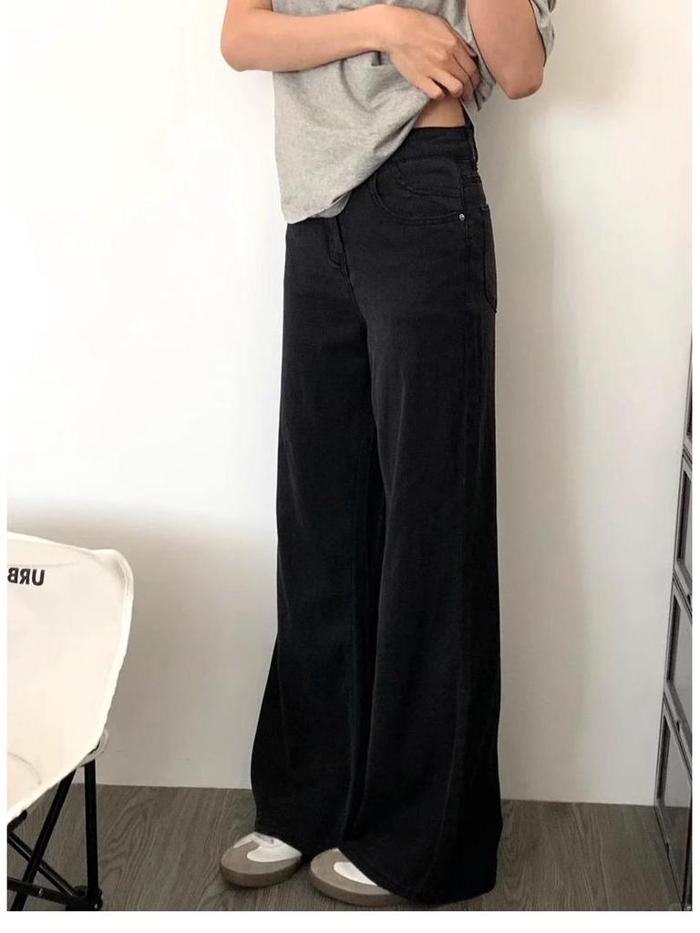 Women's Plus Size Black Fleece-Lined Micro-Flare Jeans: Winter Slimming Loose Fit Pants