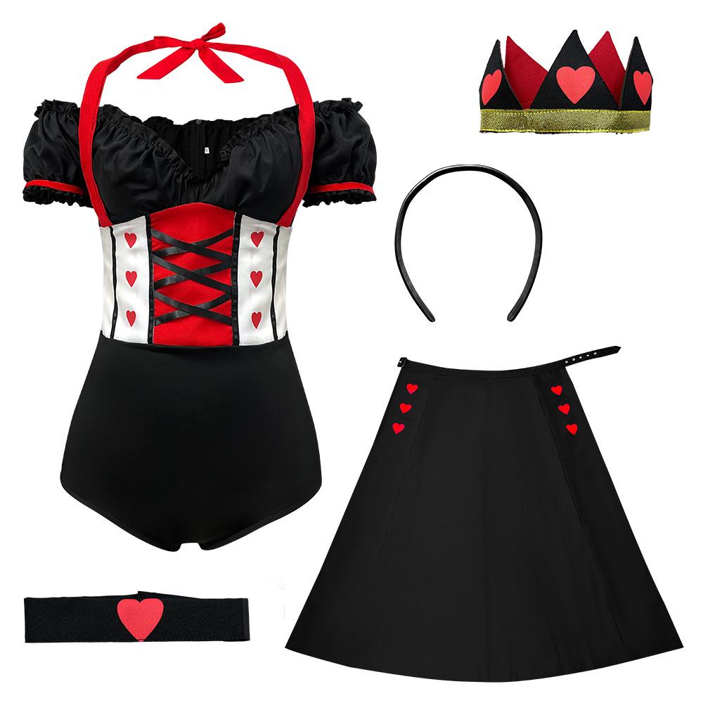 L Halloween Cosplay Red Heart Princess Costume Queen Alice Dress Wonderland Queen of Hearts Gown Party Stage Performance Outfit S