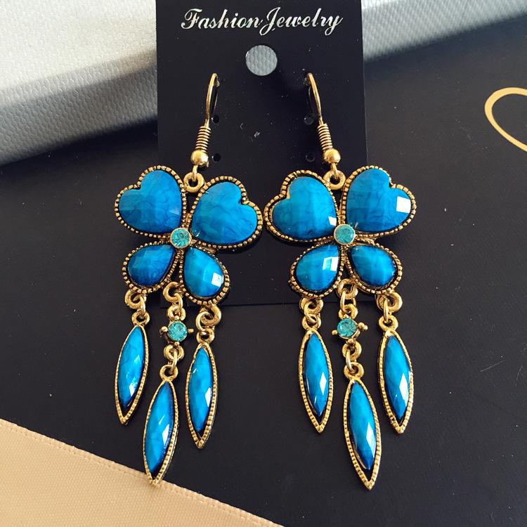Vintage court gem set earrings long temperament bohemian earrings niche earrings women