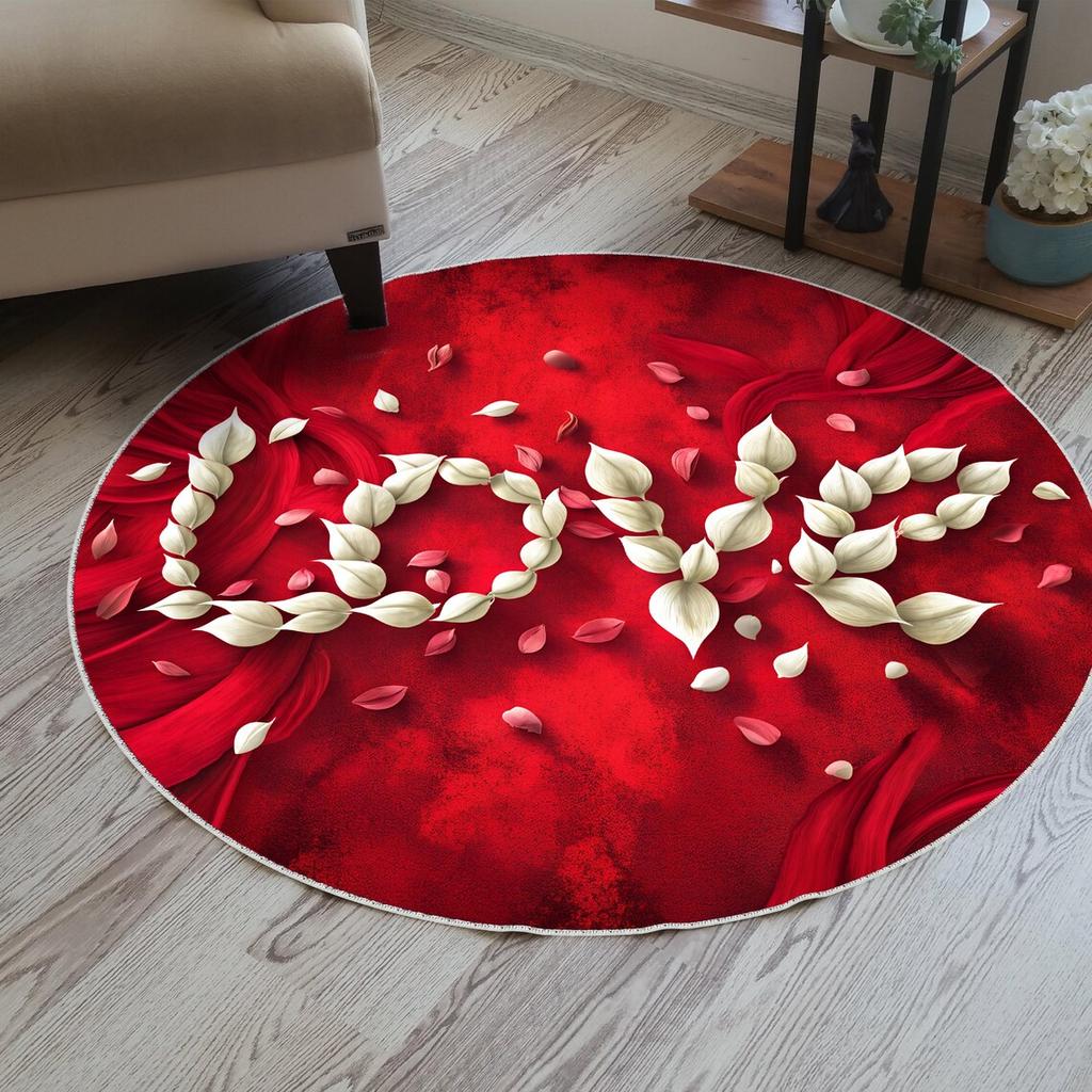 Walentynki Dywan Okrągły z Płatków Róż Wizualny Stereoskopowy Wzór Róż Miłości Dywan do Salonu Sypialni