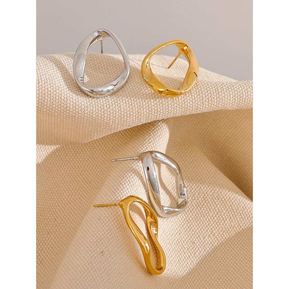 Yhpup Minimalist 316L Stainless Steel Oval Hollow Charm Metal Stud Earrings 18K Gold & Platinum Plated Versatile Daily Jewelry