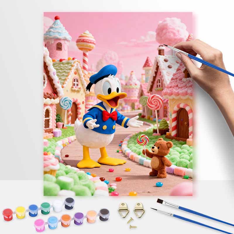 Disney Digital Oil Painting Art Kit Sweet Candy Town Donald Duck Handmade Coloring Painting Home Decor