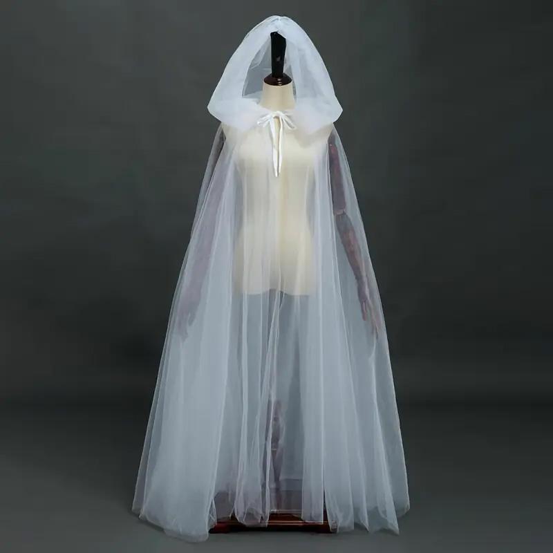 

1 x Готический элегантный двухслойный полупрозрачный сетчатый платок - Полностью закрывающая накидка ведьмы-вампира с кисточками, черно-белая, подходит для Хэллоуина белый