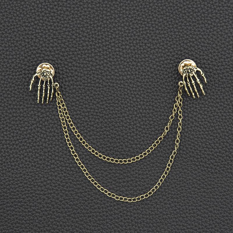 New Brooches Punk Skull Shirt Collar Pins Retro Fashion Men and Women Steampunk Charm Palm Universal Retro Chain Brooch