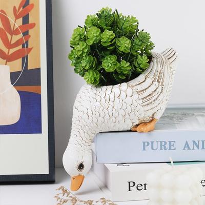 Pot de fleurs Poulet Canard Dessin Animé Drôle Fait Main Imperméable Planter de Poulet Artisanat en Résine Conteneur de Plantes Pour Jardin Pelouse