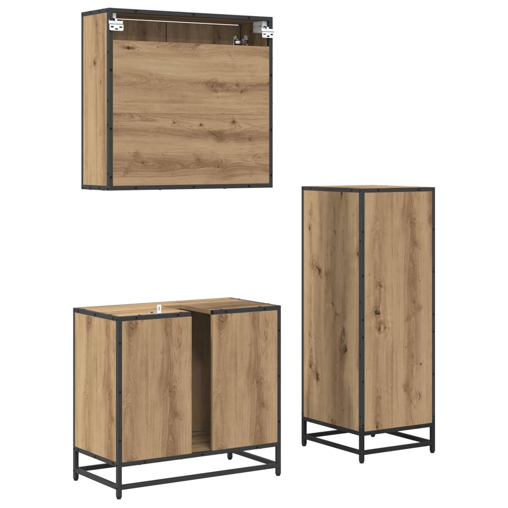 Bathroom Furniture Set with Shelf 3 Pcs Artisan Oak Wood Based Material