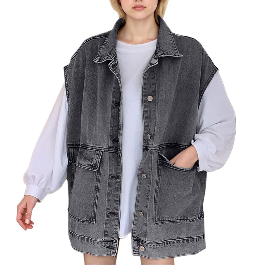 Women's Sleeveless Waistcoat Workwear Denim Vest All-match Solid Color Vest